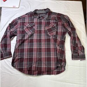 Mens Bruno long sleeve button up dress shirt, gray/white/maroon plaid,‎ size 2XL